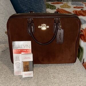 Coach Large Rowan bag brown suede
